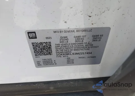 2021 GMC Acadia Fwd Sle из США, поврежденный, VIN 1GKKNKLS3MZ217454